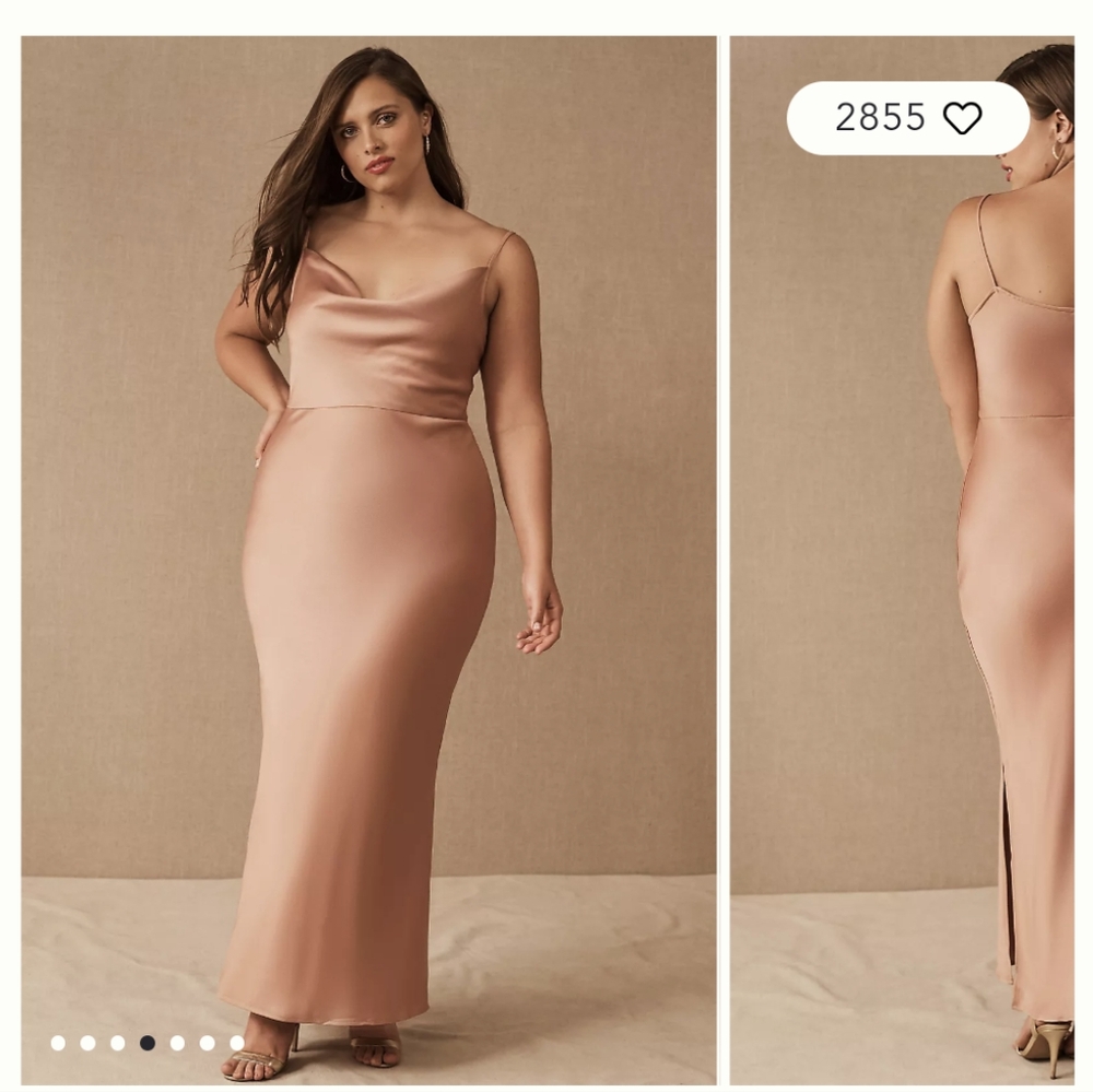 BHLDN Cali Satin Cowl-Neck Midi Slip Dress size 16